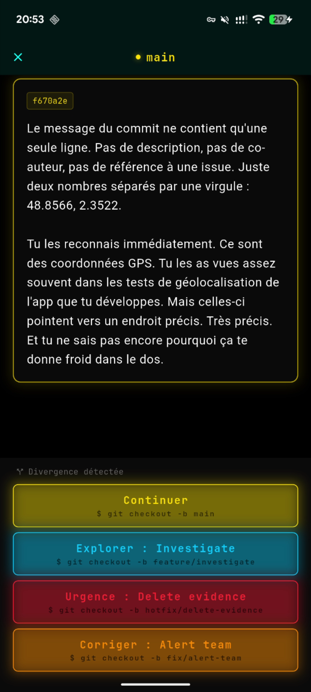 Divergence détectée — choix multiples
